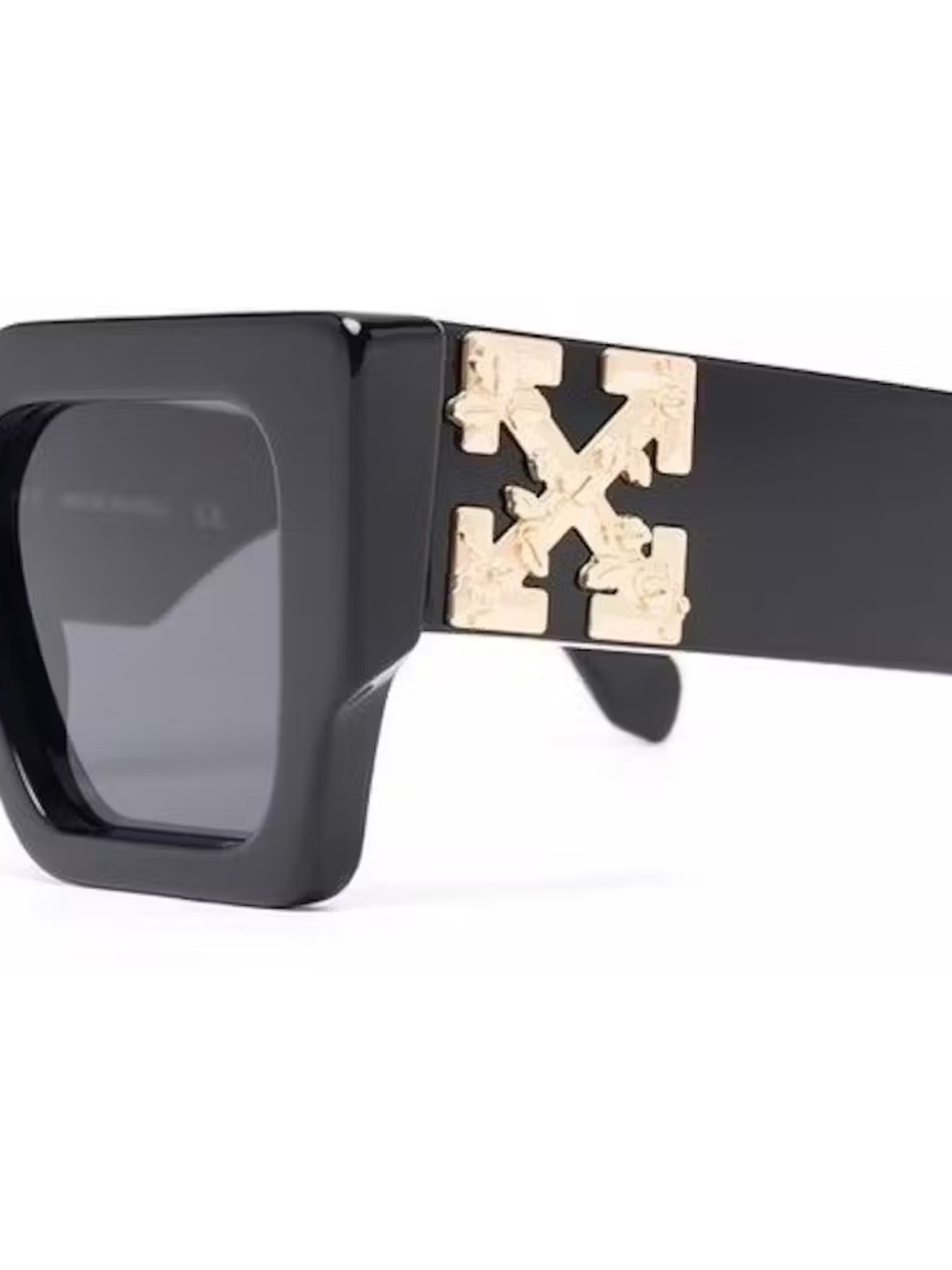 Off-White Black Square Sunglasses with Gold Arrow Emblem
